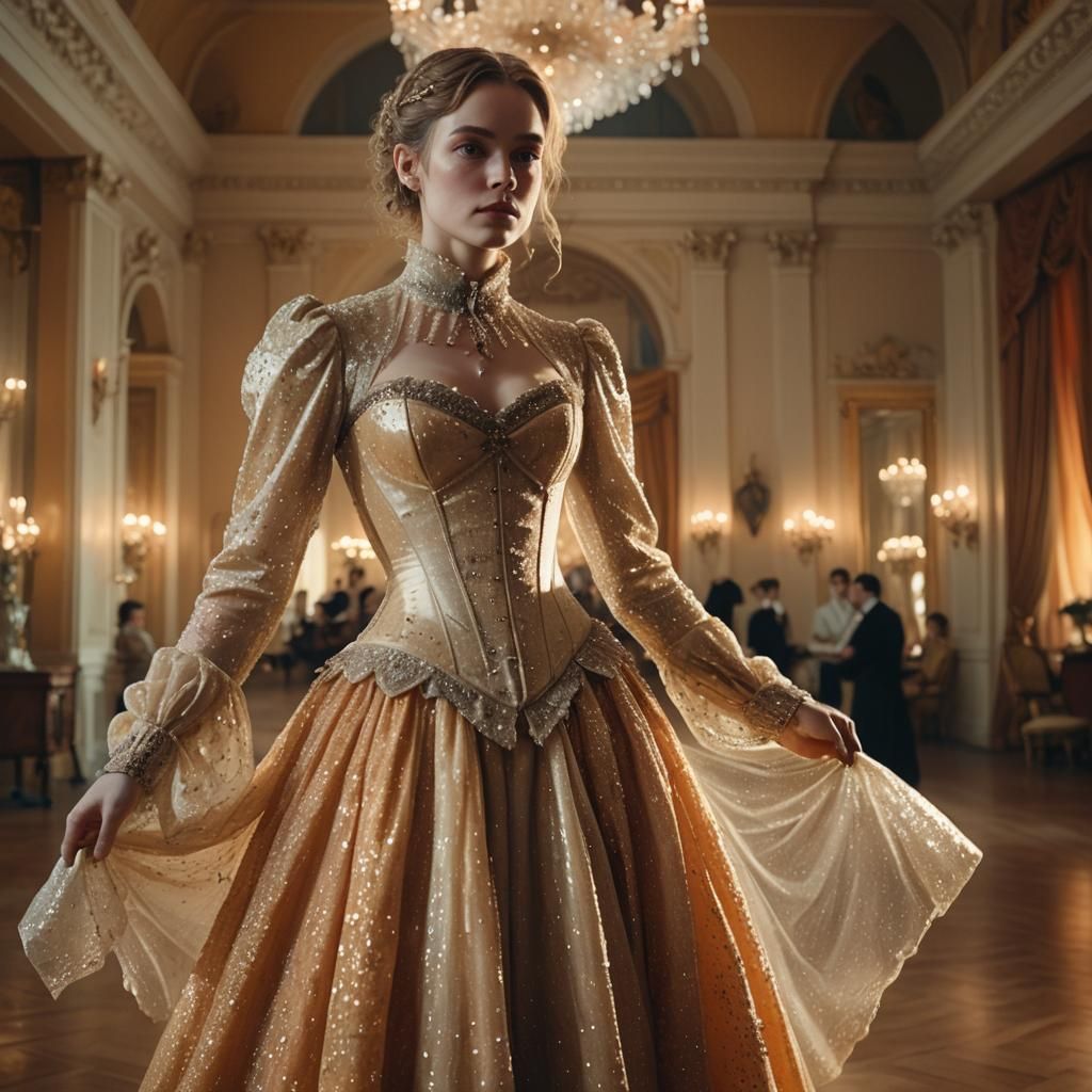 Woman in Crystal Dress in Grand Ballroom