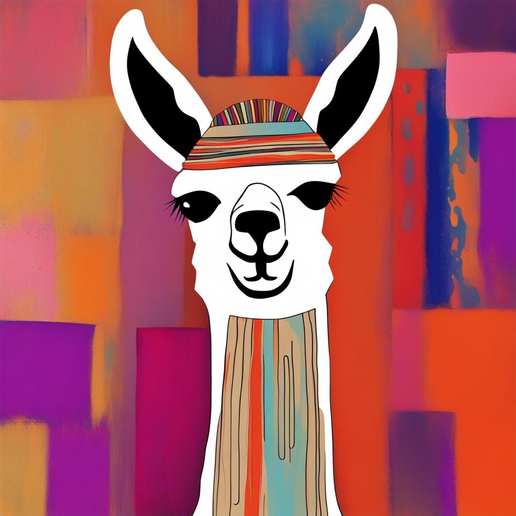 Abstract Llama Portrait in Complementary Colors
