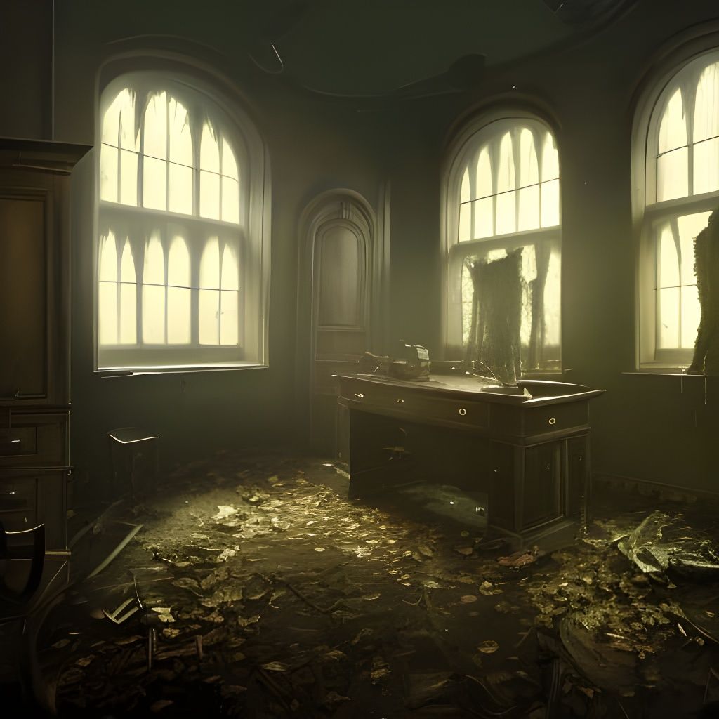 Eerie Victorian Haunted House Office in Detailed Matte Paint...
