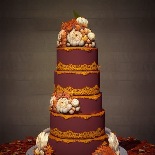 Autumn Wedding Cake in Detailed Matte Painting Style
