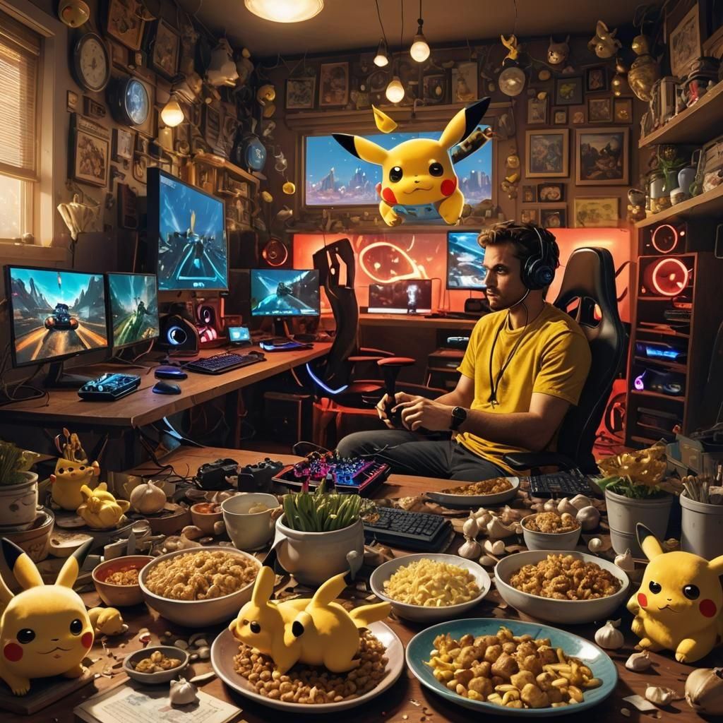 Pokemon Gamer Den with Garlic, Digital Art