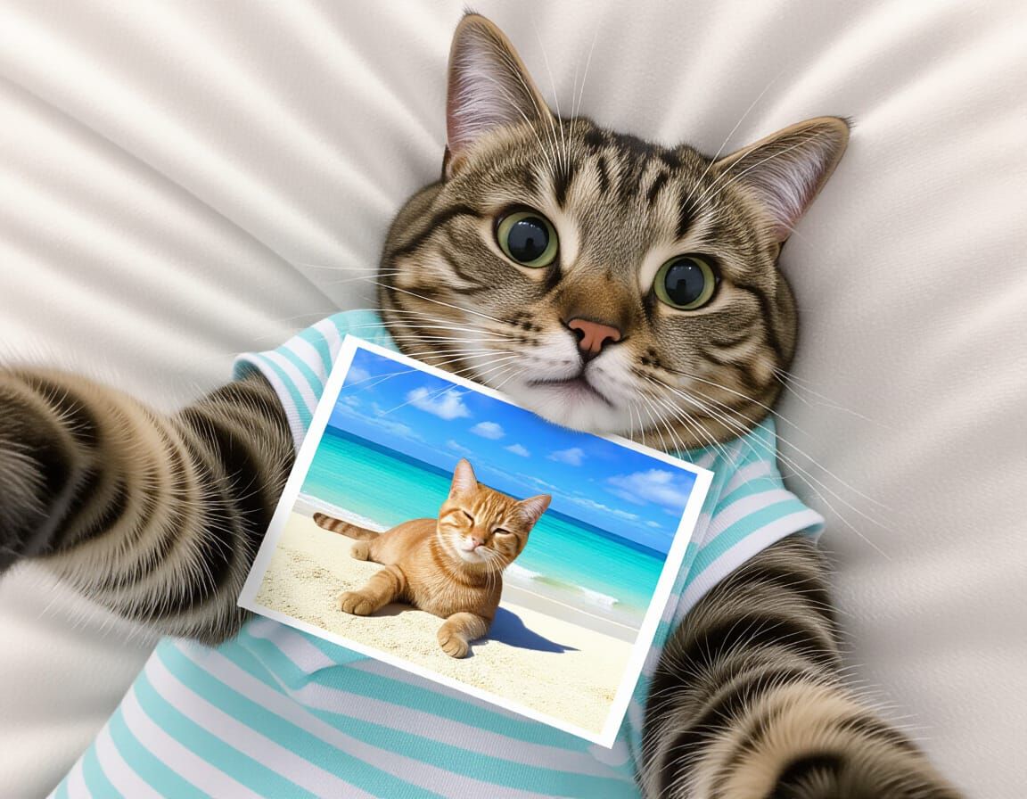 Adorable Cat Takes a Beach Selfie