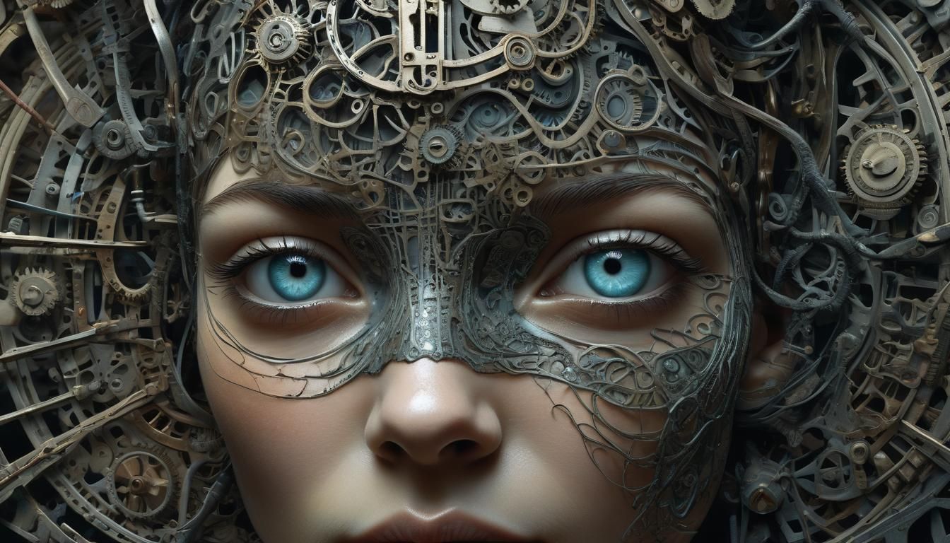 Surreal Dark Fantasy Portrait in Indigo and Gold