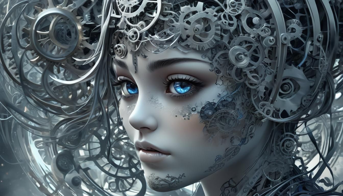 Contrasting Woman's Face in Surreal 3D Anime Art
