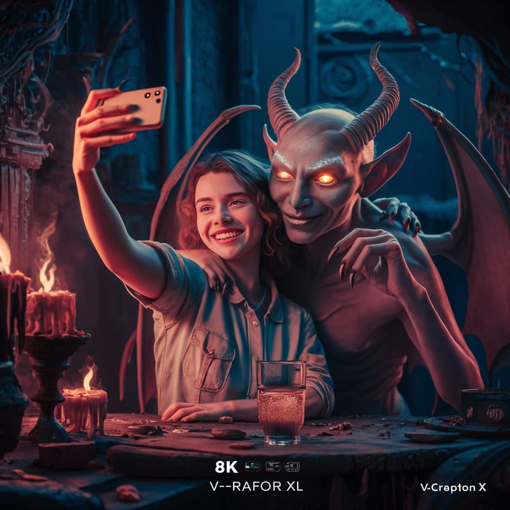 Selfie with a Friendly Demon in Gothic Setting