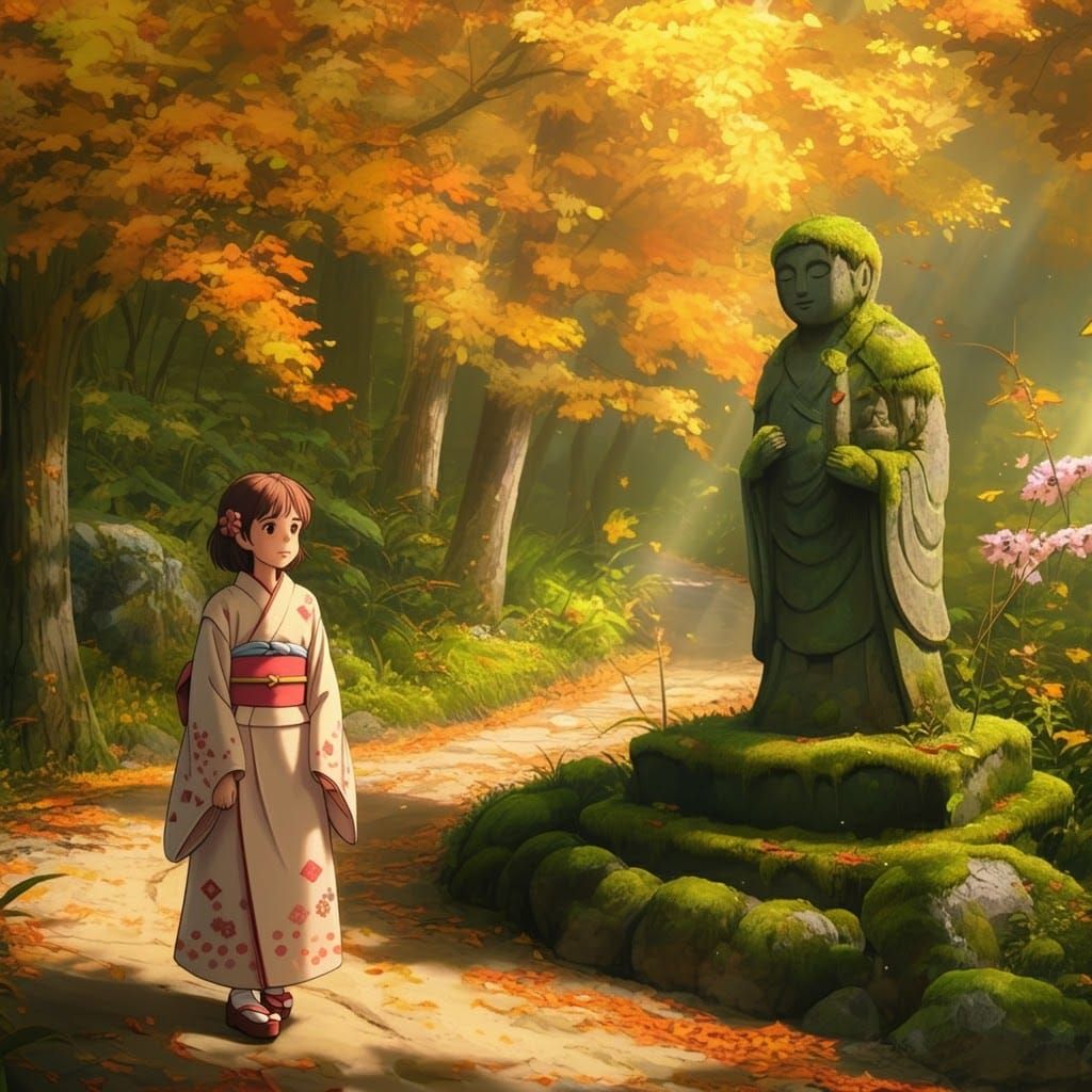 Autumn Girl in Japanese Countryside: Ghibli-Inspired Anime
