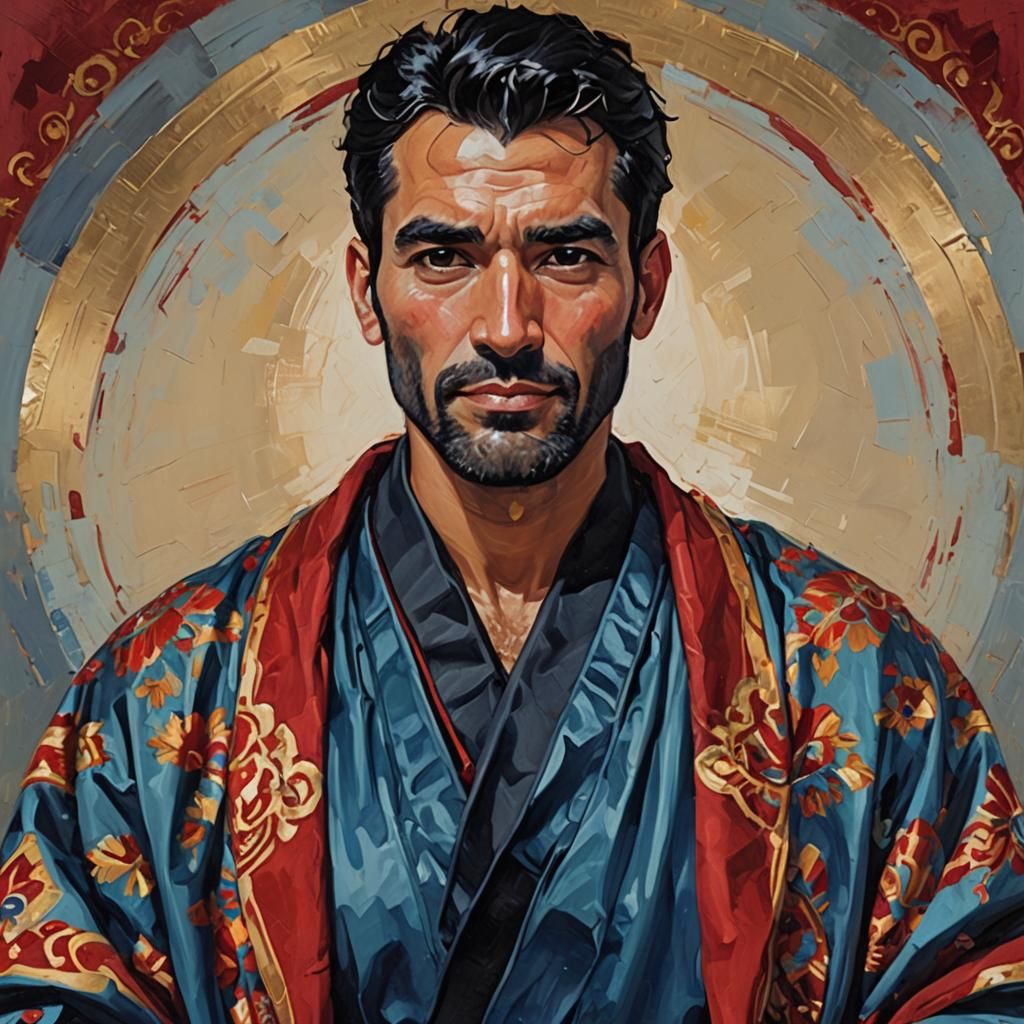 Pensive Man in Red Velvet Robe, Impressionist Oil Painting