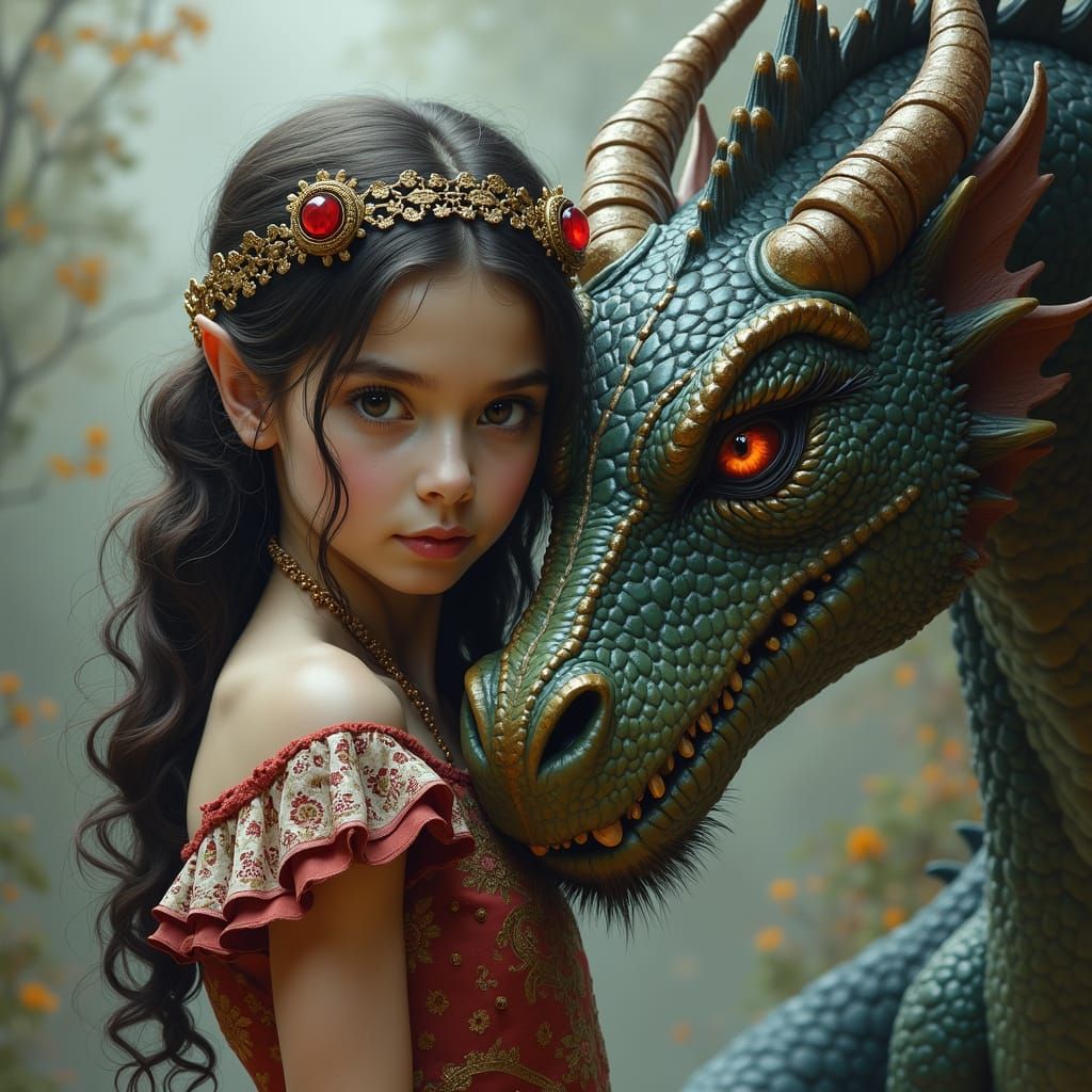 Girl and Dragon Fantasy Art