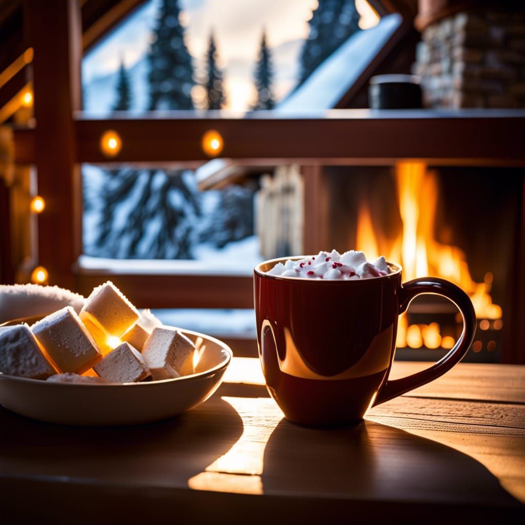 Sipping hot cocoa beside a fire