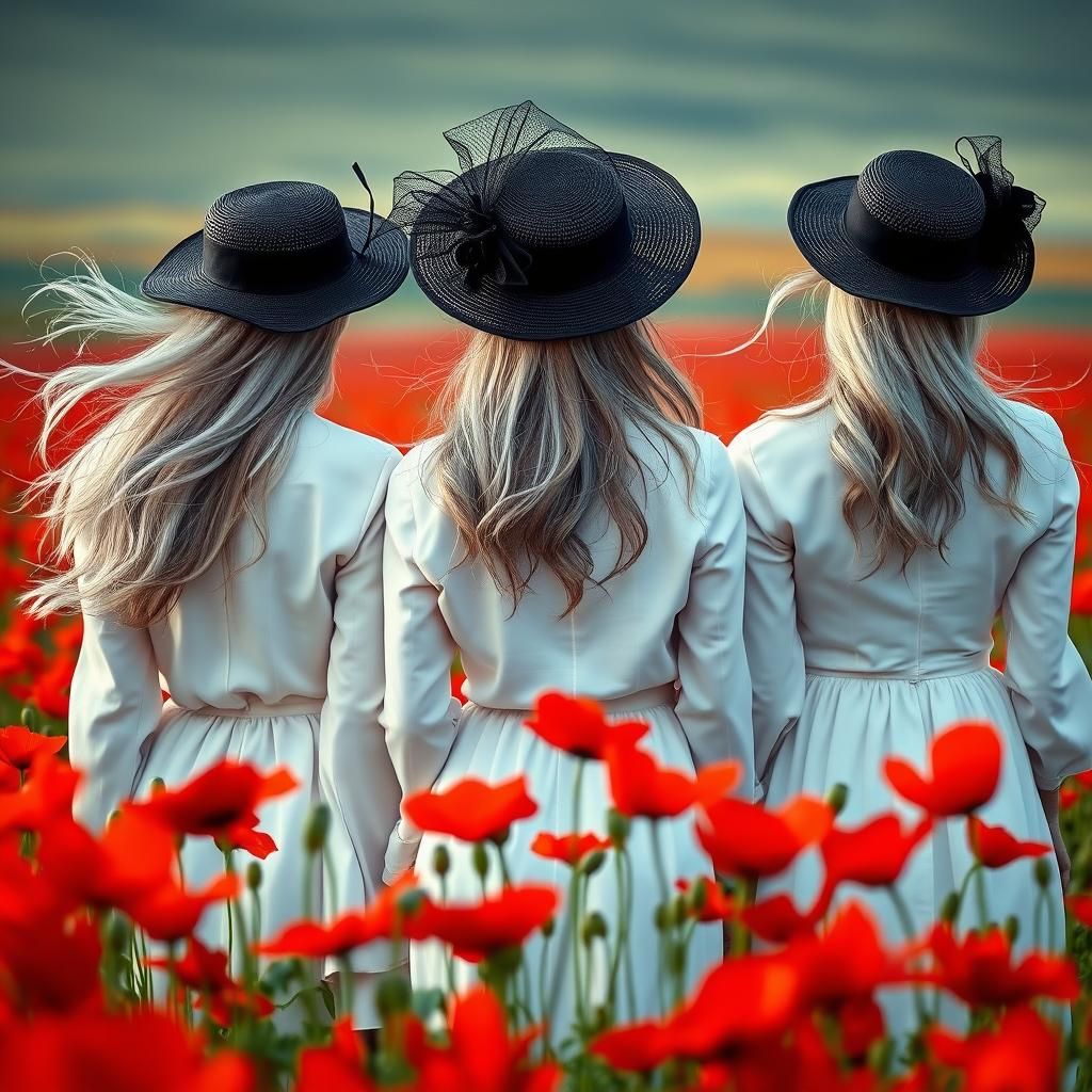 Poppy Field Portrait in High-Contrast Style