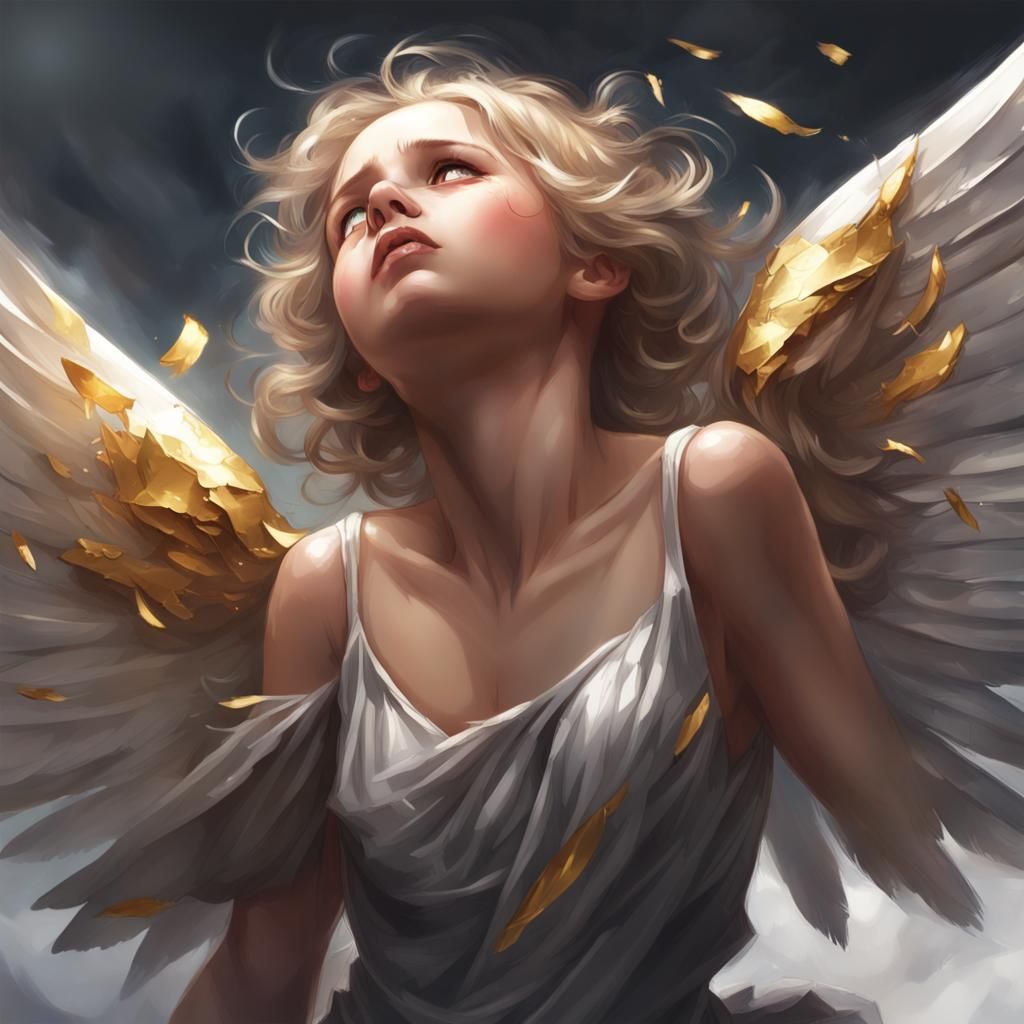 Fallen Angel Portrait with Golden Tears