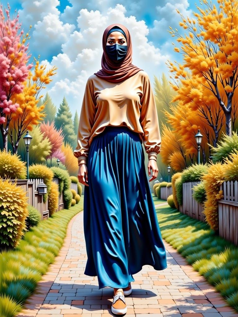 Hijabi Woman in Earth Tones Landscape Painting