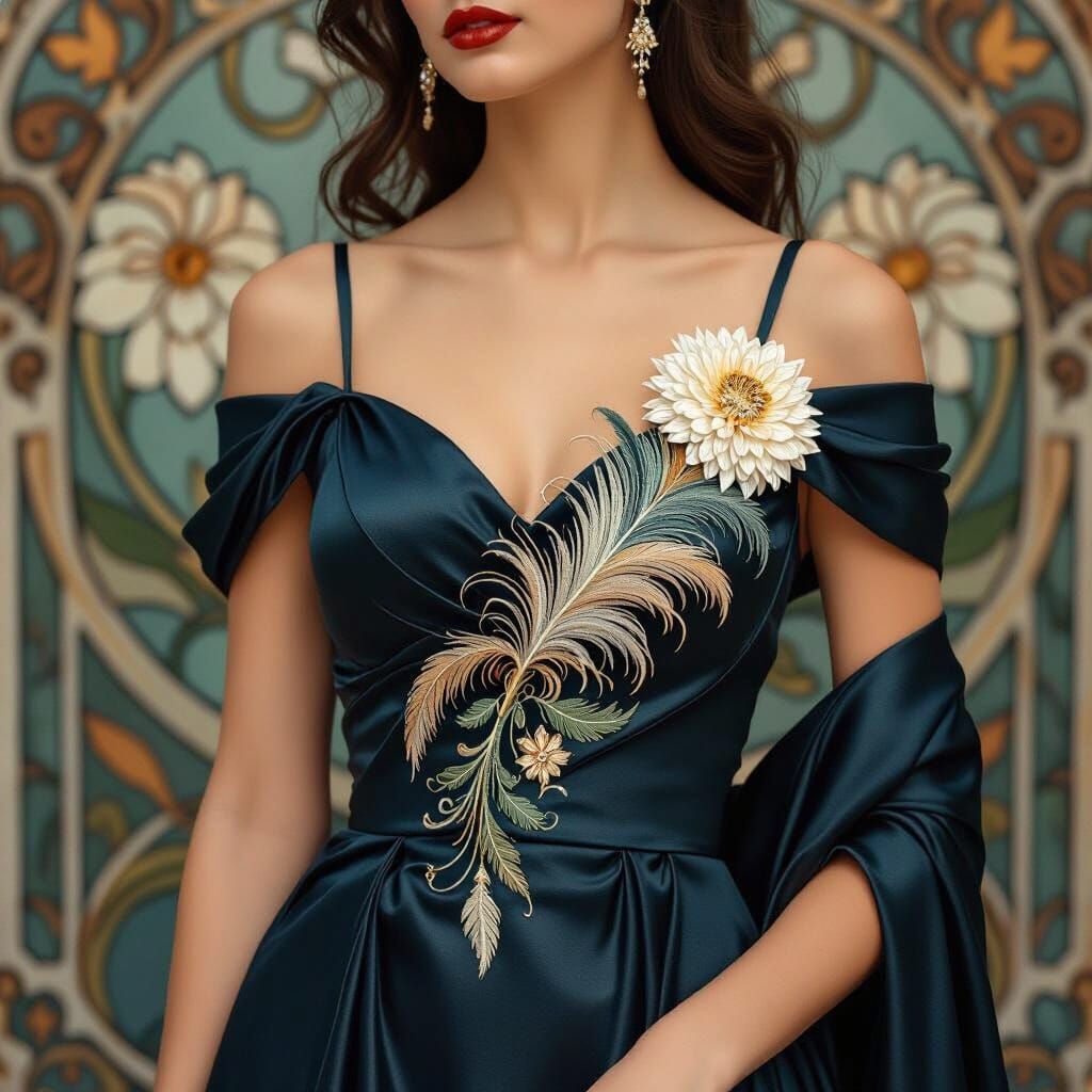 Art Nouveau Woman with Feathered Bodice