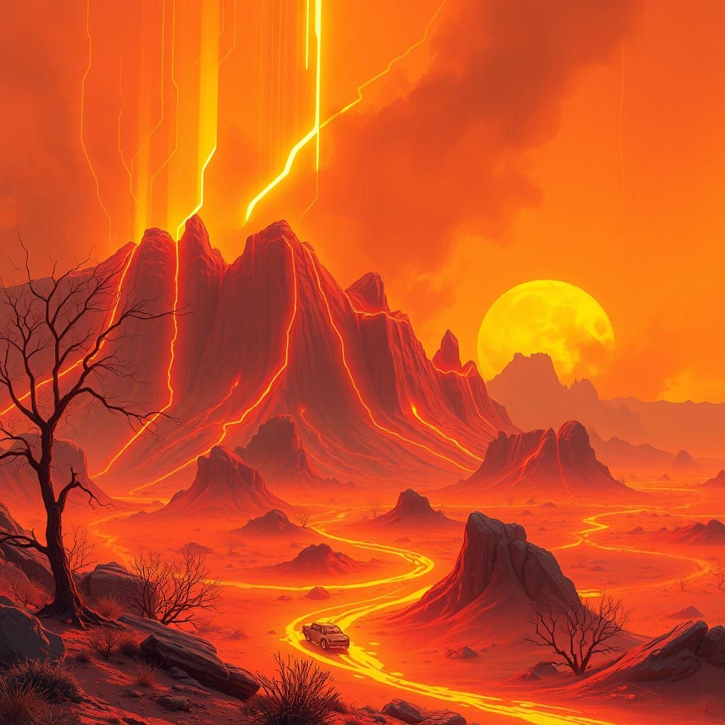 Blazing Fire Streak in Futuristic Digital Art Style