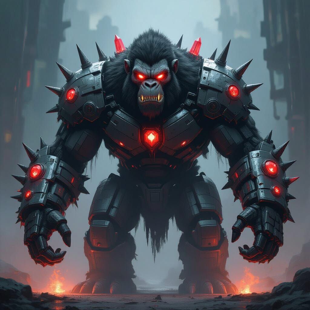 Colossal Mechanical Ape with Crystal Spikes and Heat Vision