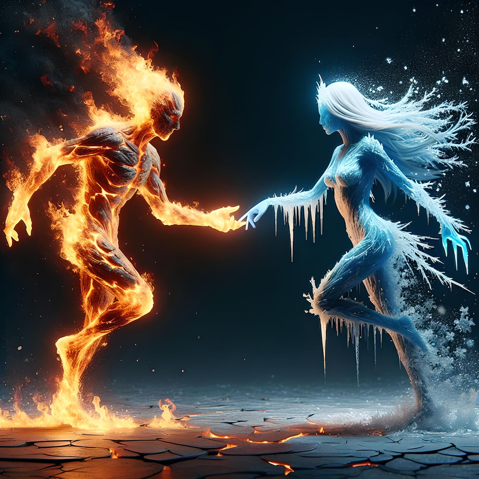 Fire and Ice Entities in Elemental Interaction