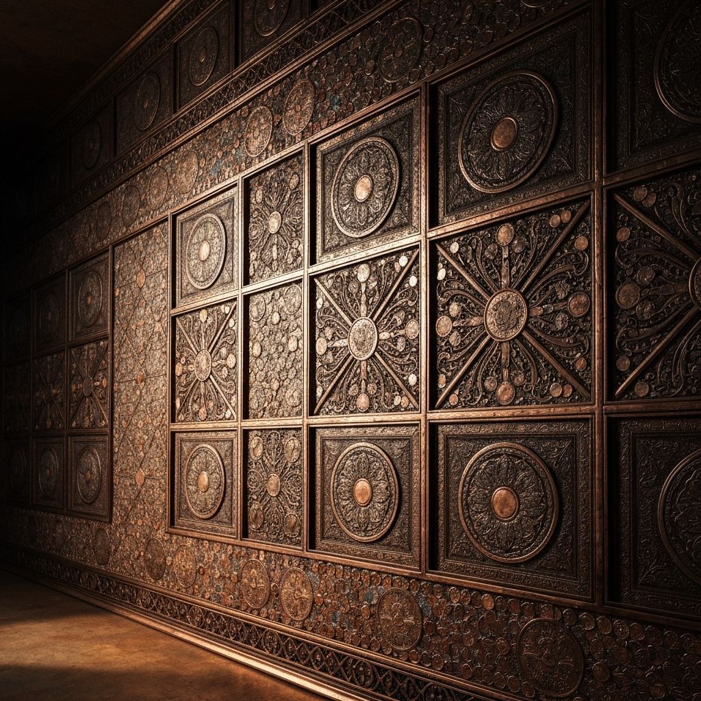 Ancient Opulence: Copper and Bronze Coin Wall Panel