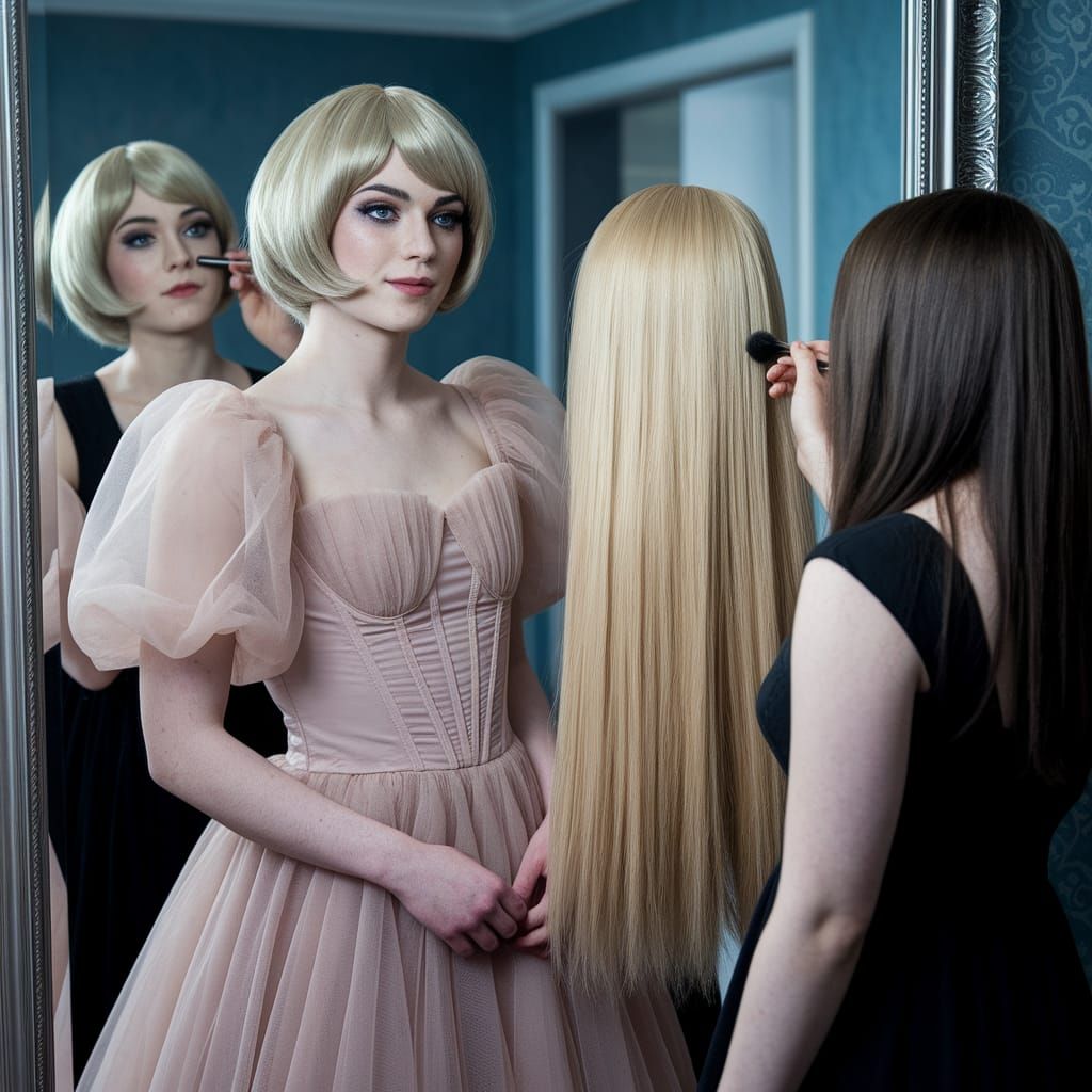 Handsome Young Man in Tulle Minidress, Crossdressing Style