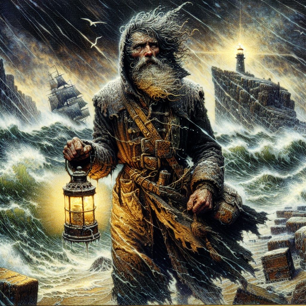 Brave Sailor in Stormy Night, Romanticism Style