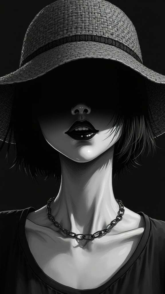 Eerie Woman with Ominous Smile in Manga Style