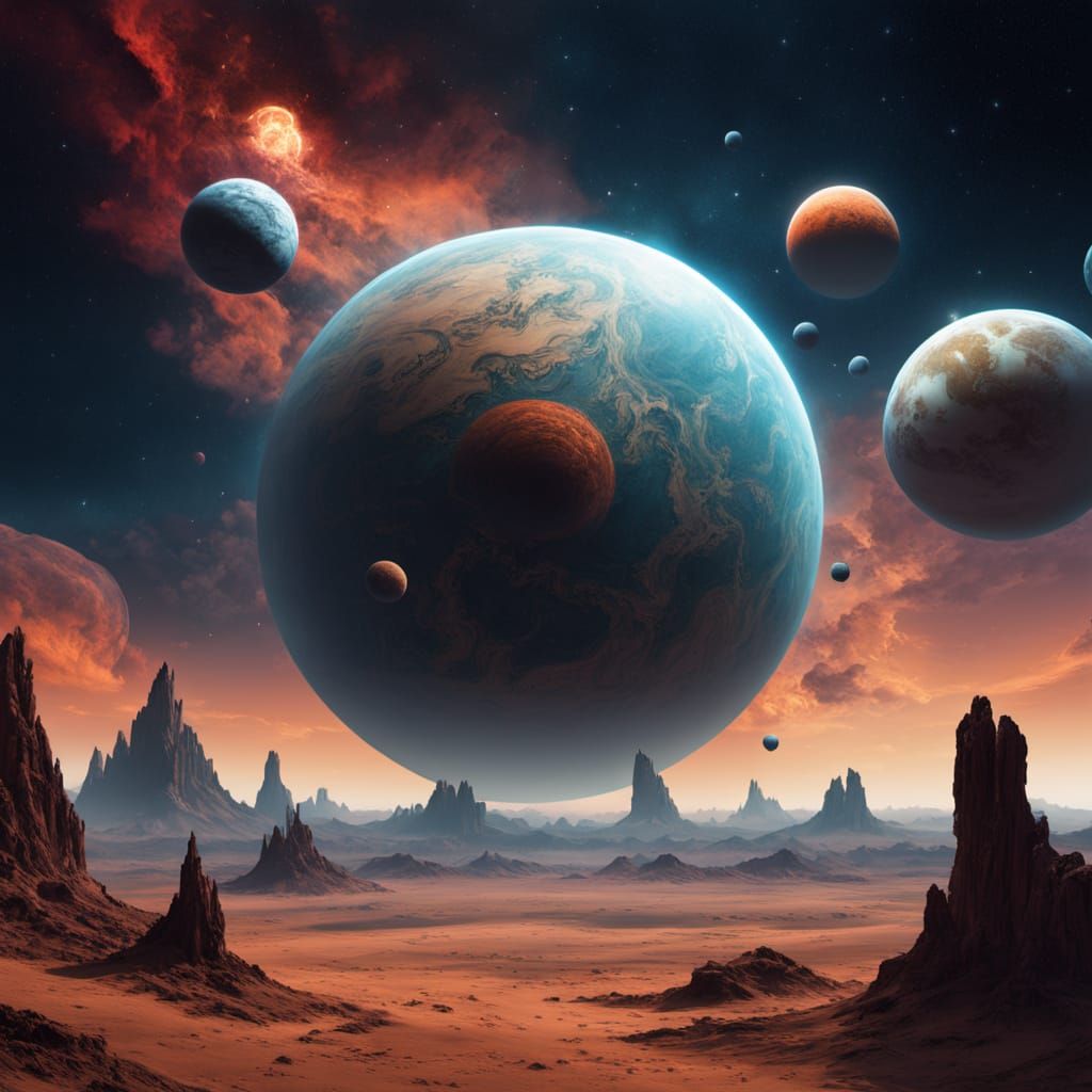 Surreal Cosmic Parade Over a Mystical Landscape