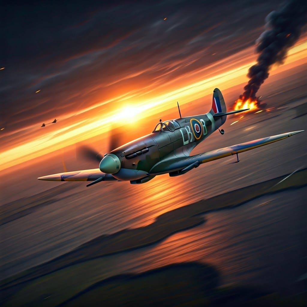 Digital Aerial Combat Painting of Spitfire in Action