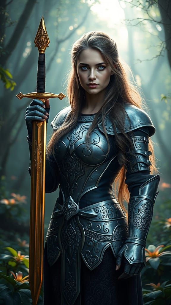 Norse Goddess Warrior Embracing Mystical Forest