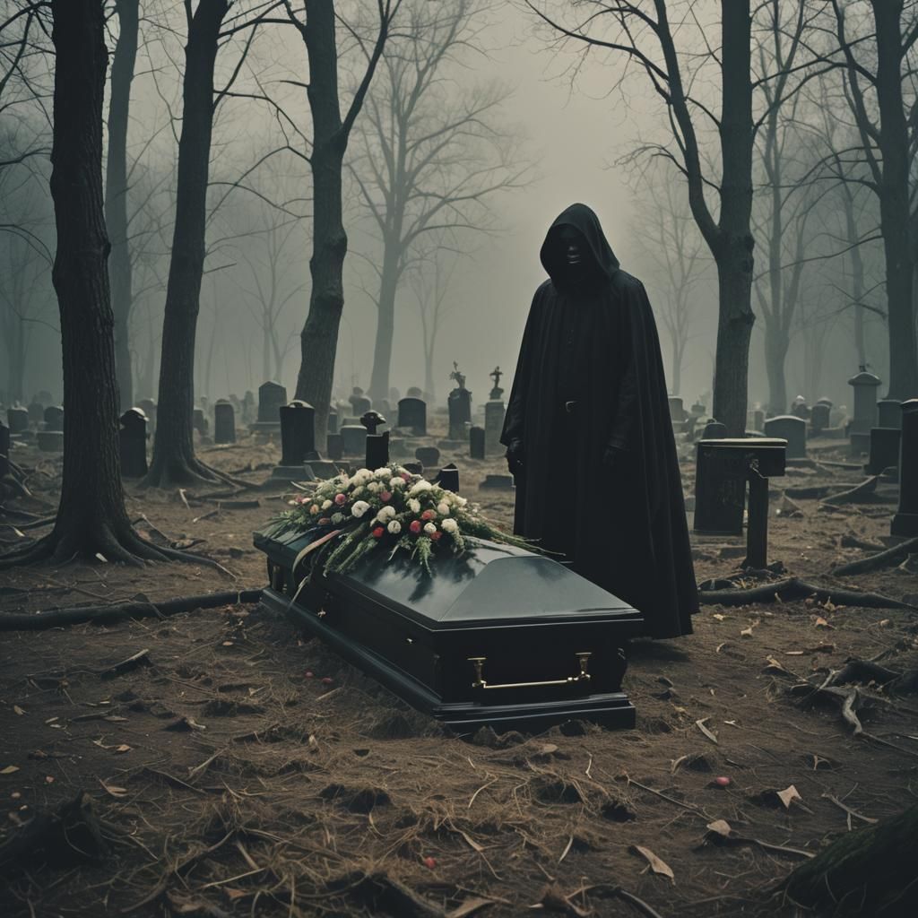 Dramatic Funeral Scene in Cinematic Style