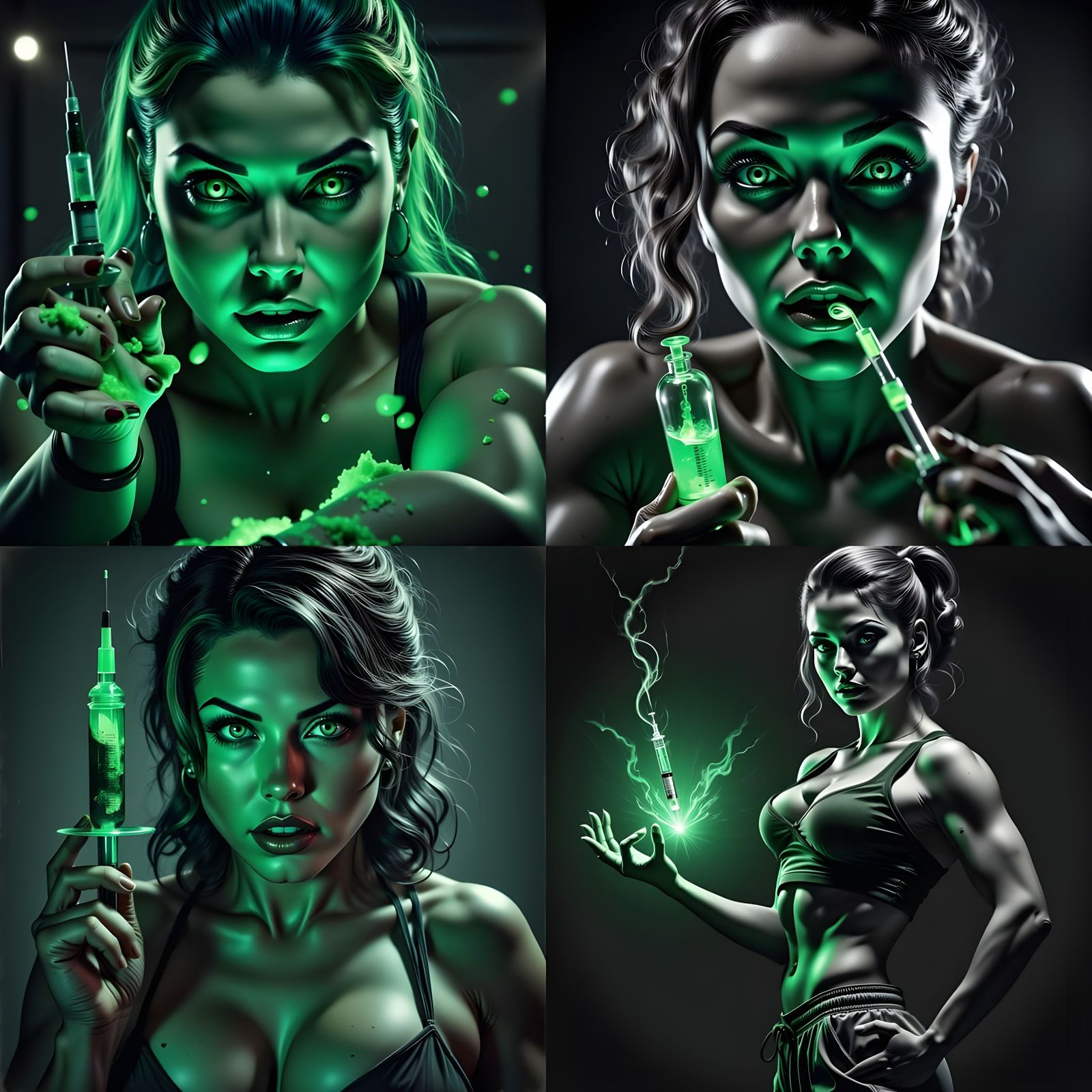 Gritty Black and White Portrait of a Female Bodybuilder in D...