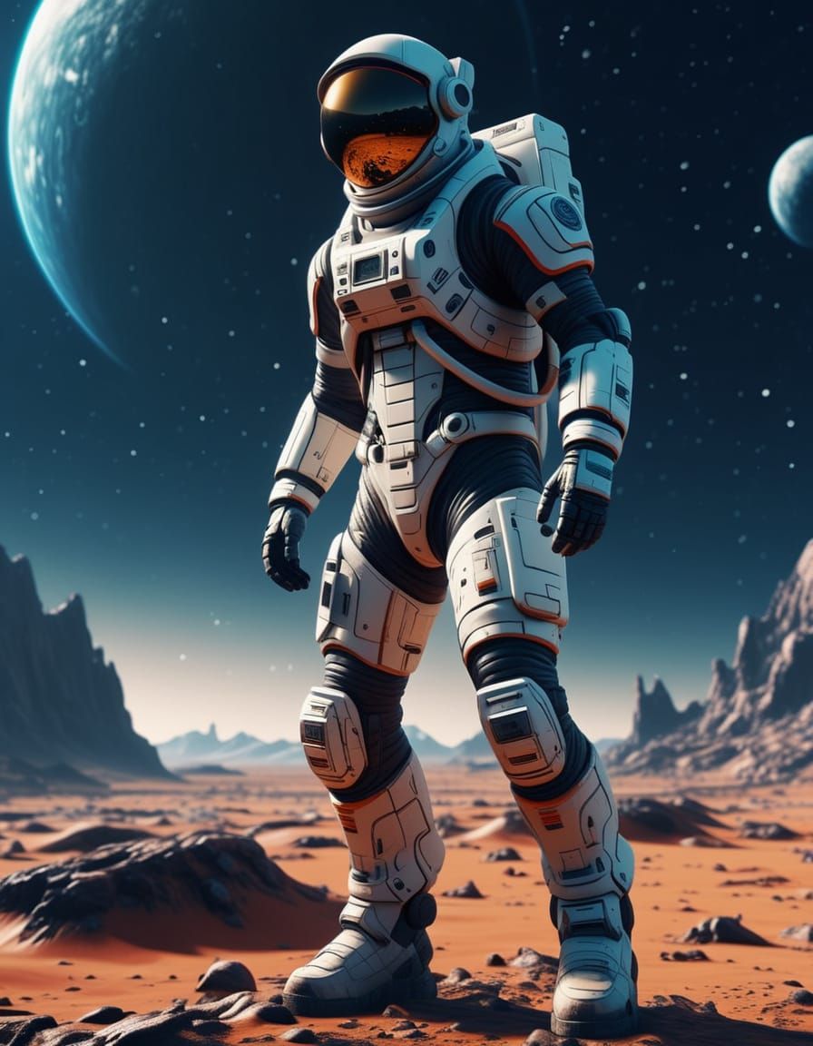 Astronaut on Alien Planet Detailed Matte Painting