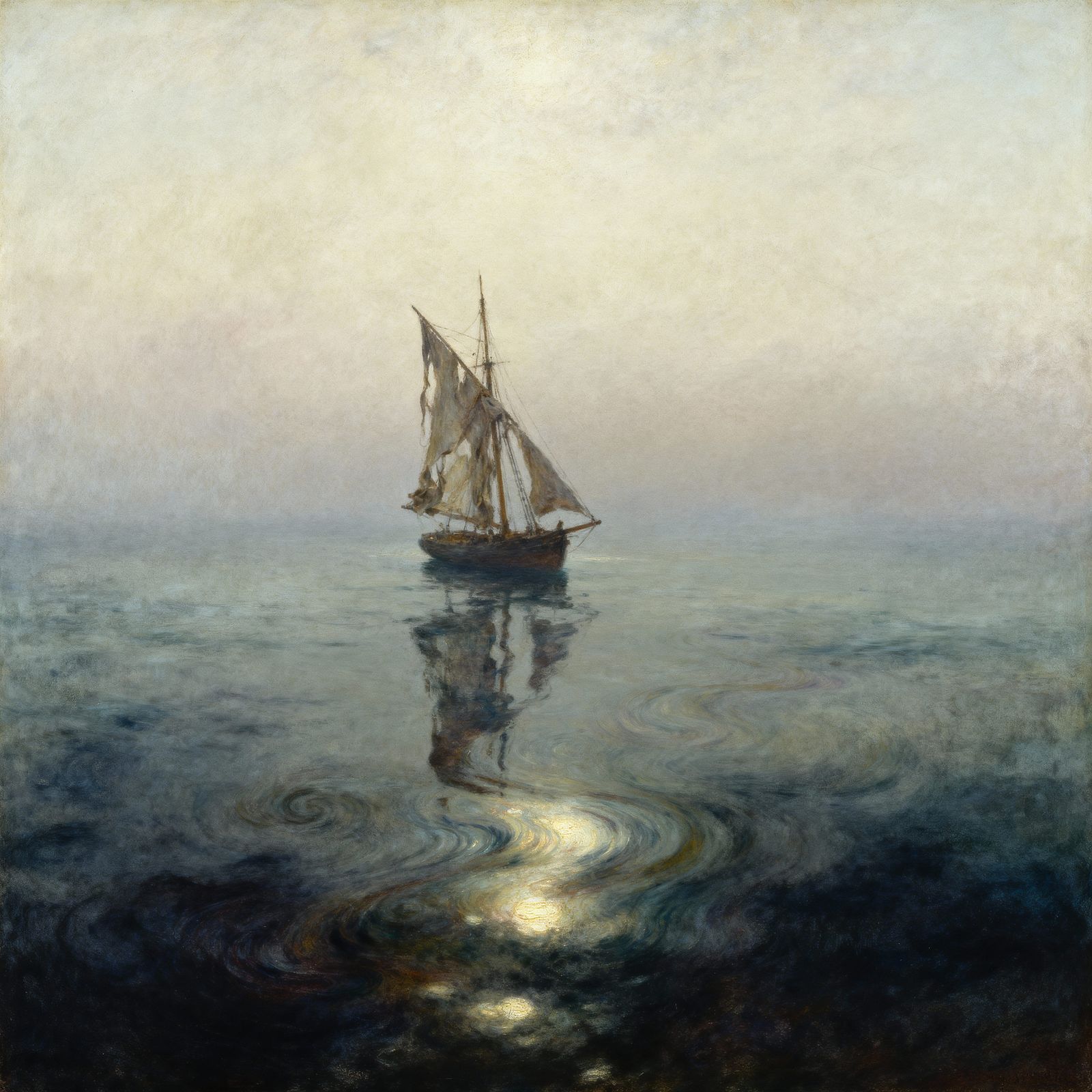 Ship Becalmed on Glassy Sea of Memory Oil Painting