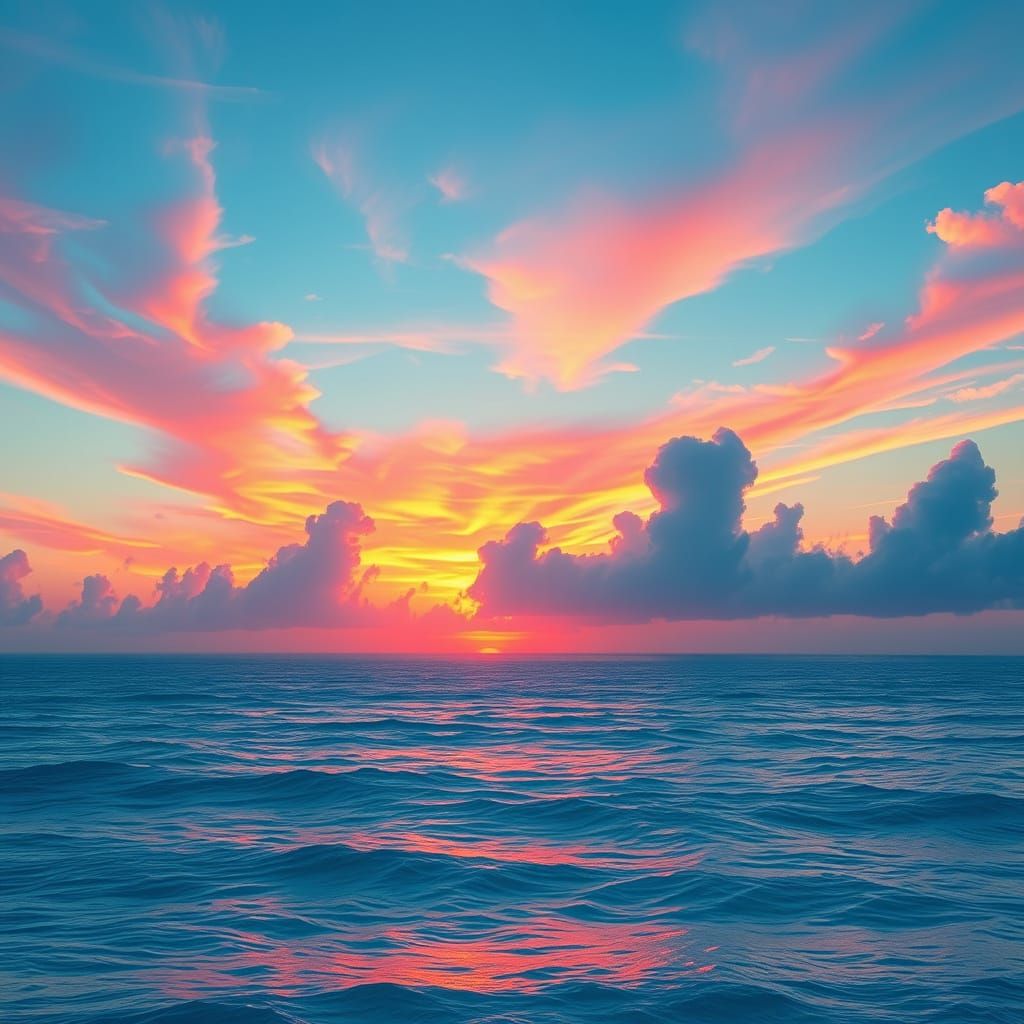 Vivid Sunrise Over Pacific Ocean in Matte Painting Style