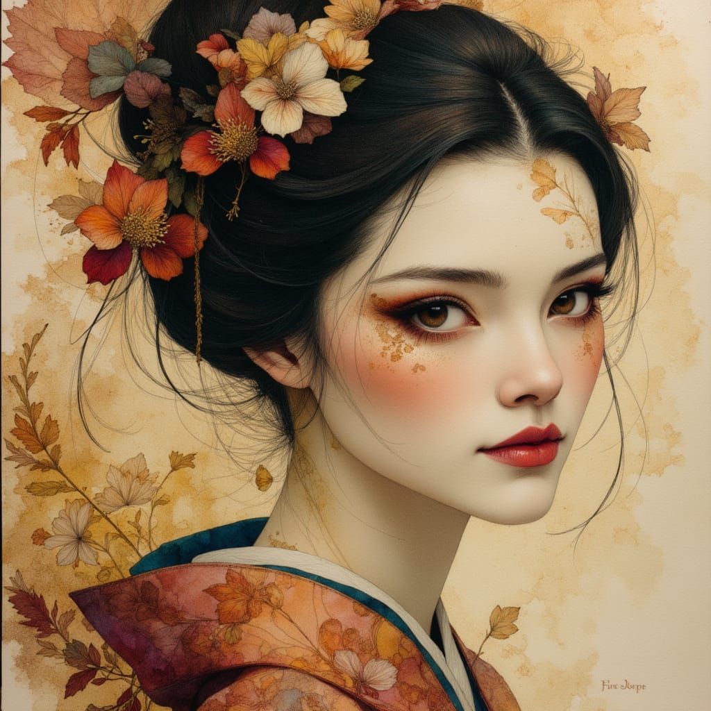 Geisha Portrait in Dark Fantasy Art Style