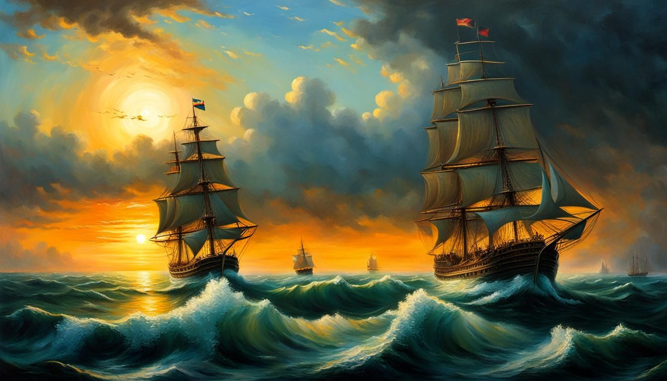 Jules Verne Ship in Aivazovsky Style Seascape
