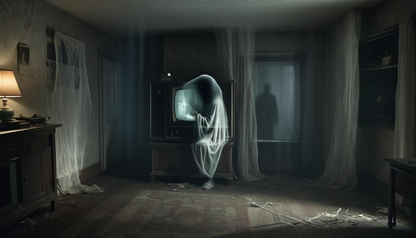 Ghostly Figure Emerges From Static Television