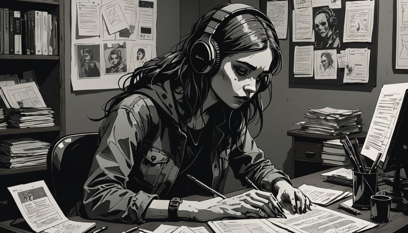 Moody Lofi Girl Illustration in Horror Punk Style