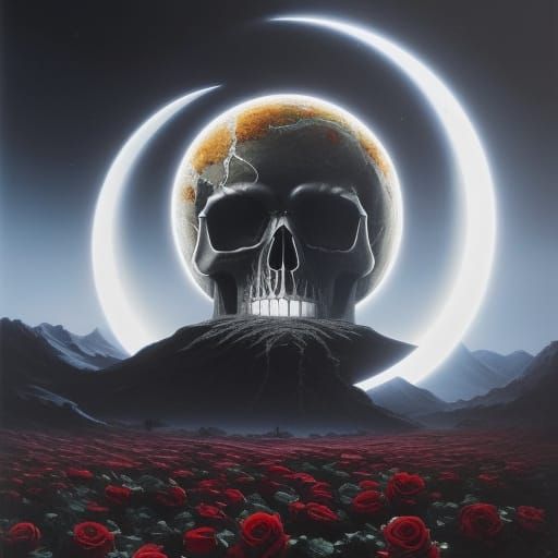 Dark Fantasy Solar Eclipse with Lunar Skull