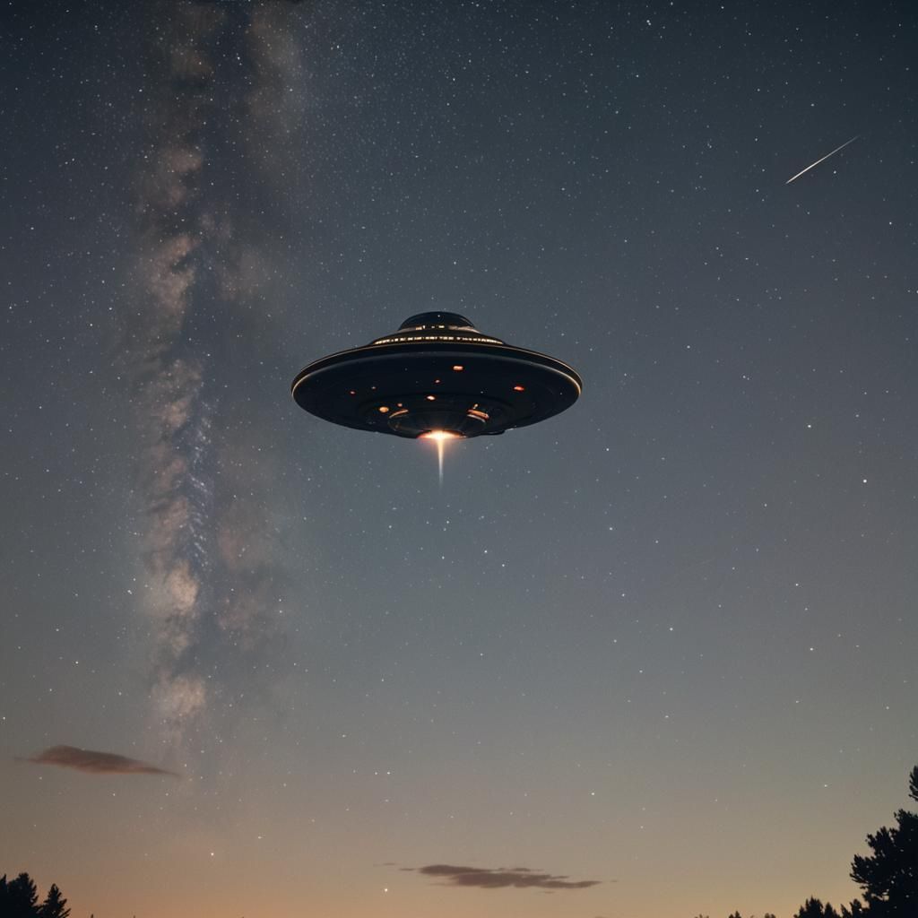 UFO Soaring Through Starry Night Sky