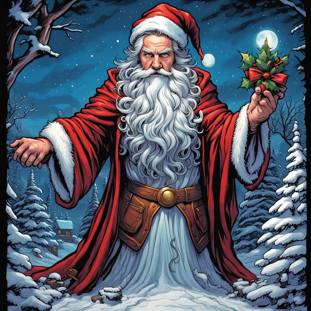 T-Shirt Image: The Christmas Wizard in Comic Art Style