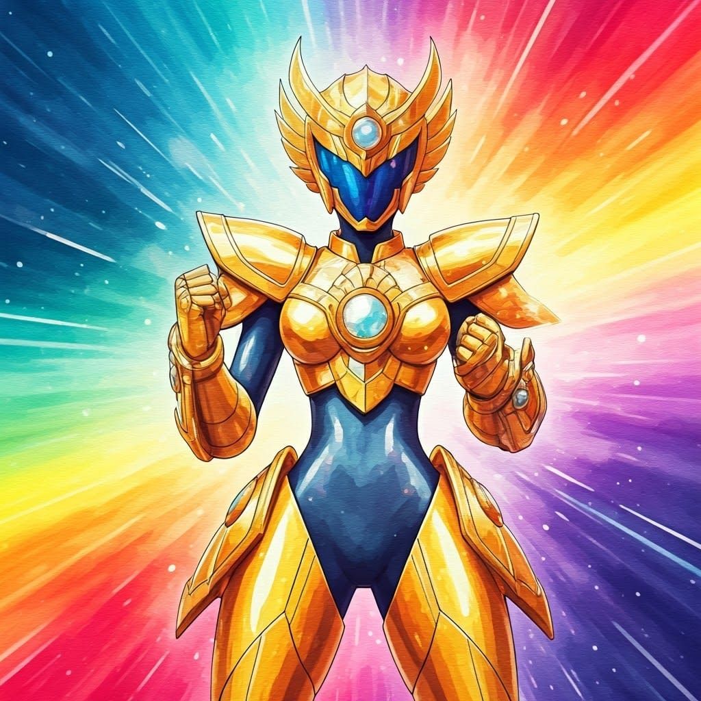 Ethereal Warrior Goddess in Vibrant Cosmic Splendor