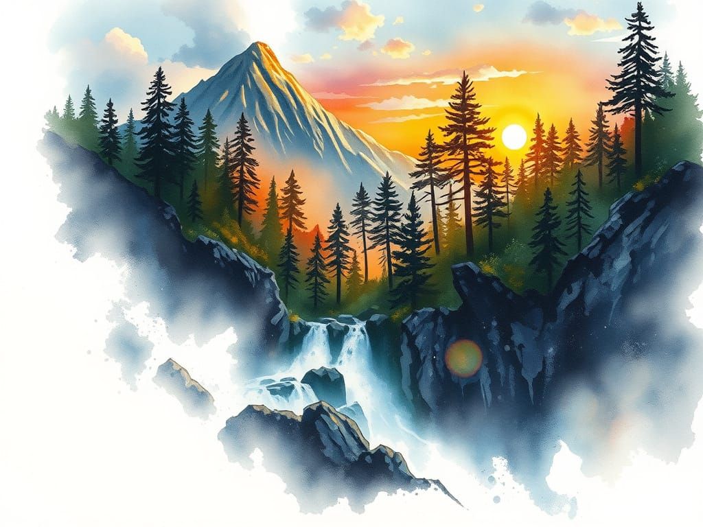 Wild Sunset in a Rugged Mountain Forest