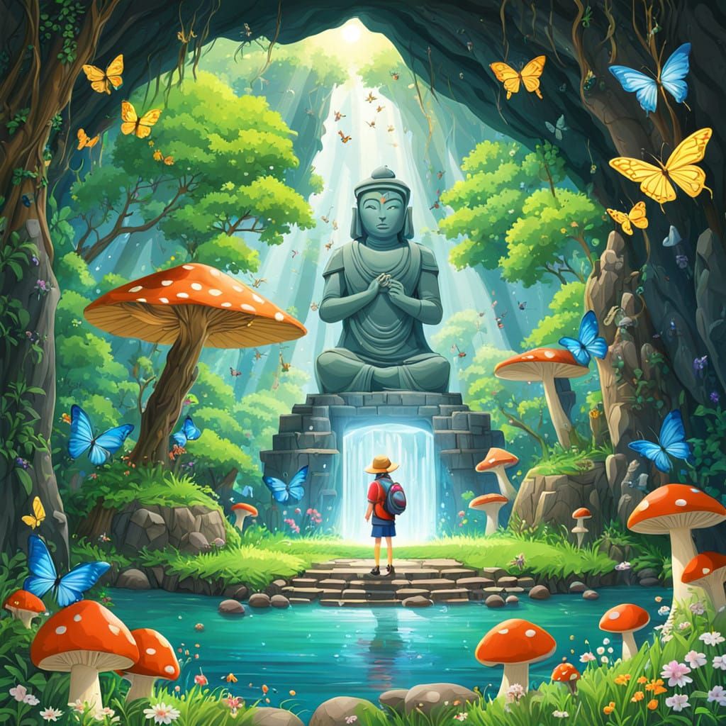 Surreal Sunset Scene in a Mystical Cave, Inspired by Studio...