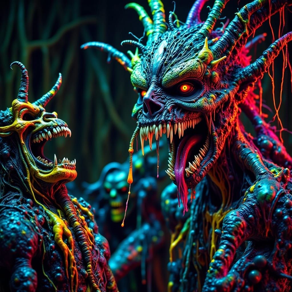 Grotesque Monster Dragon Menacing Alien in Horror Art