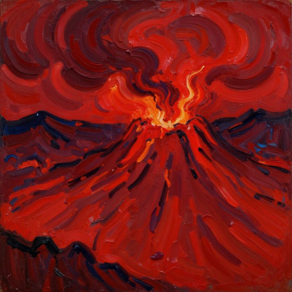 Expressionist Crimson Landscape Painting