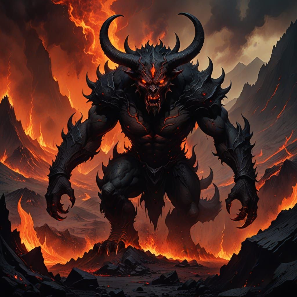 Ominous Demon in Volcanic Hellscape