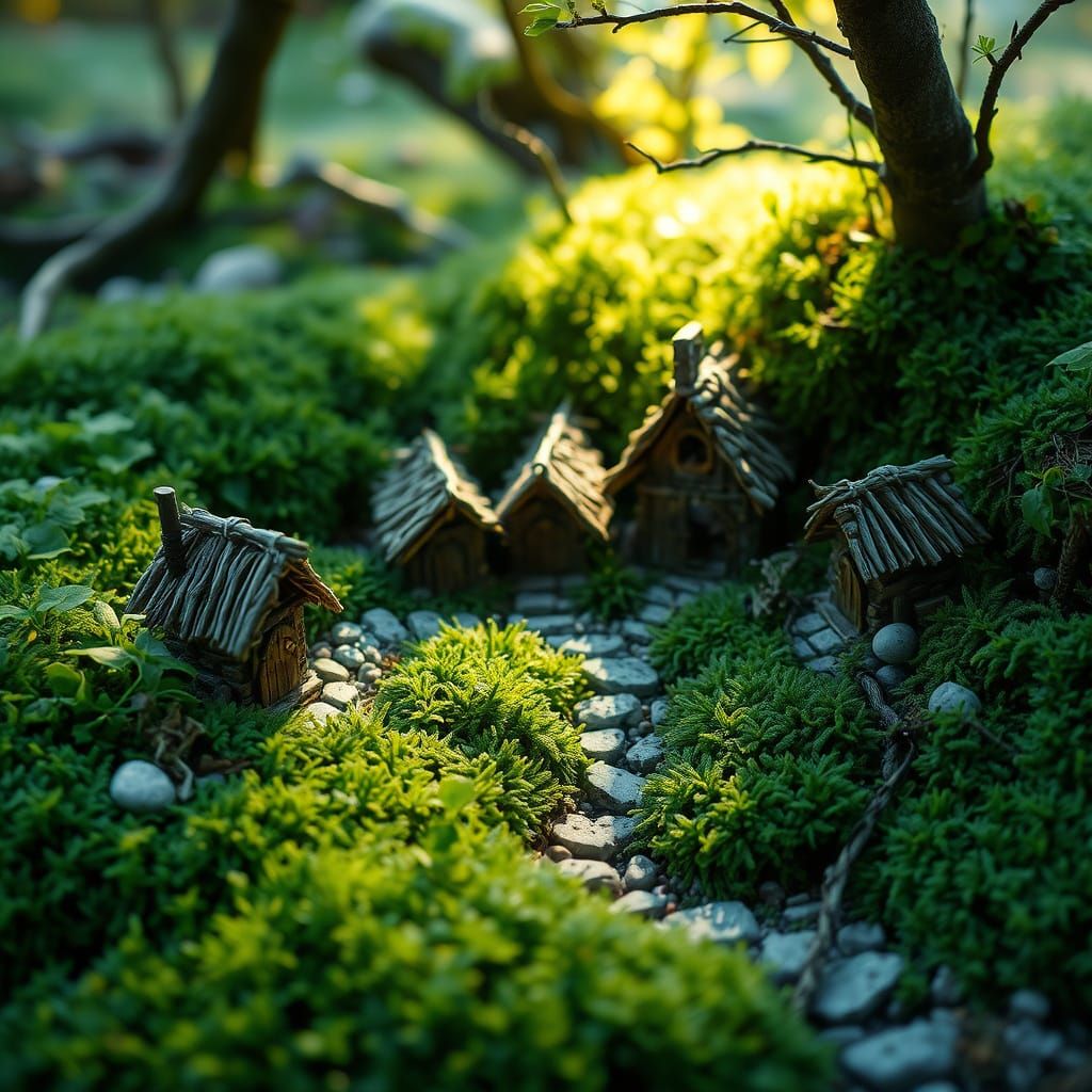 Whimsical Viking Village Amidst Emerald Moss