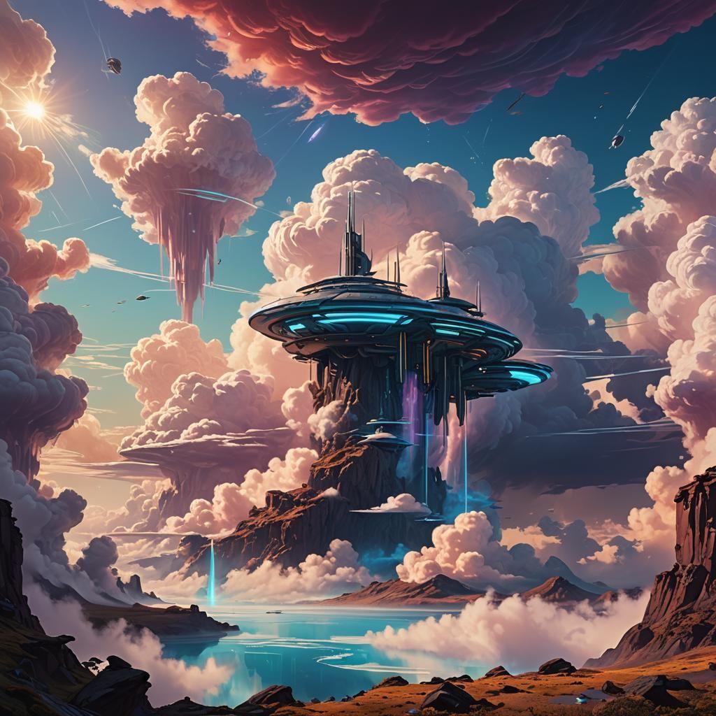 Atlantean Deity Floating in Ethereal Energy