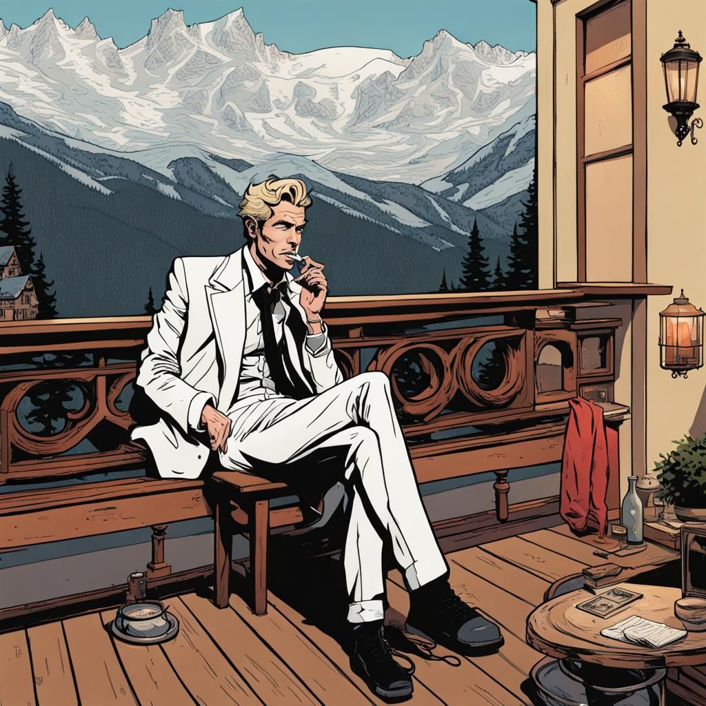 John Constantine on Ski Mountain, Illustrated Art