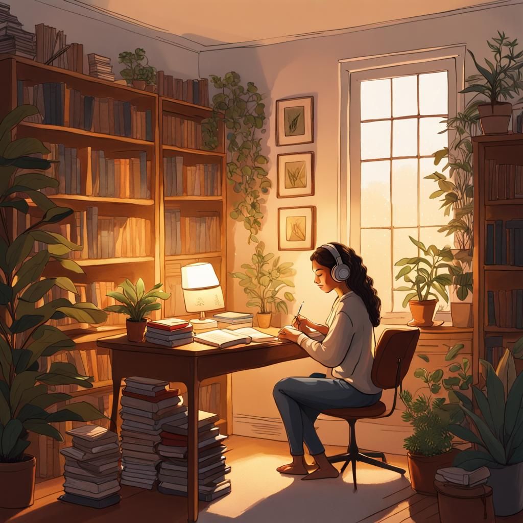 Cozy Study Room Scene in Detailed Matte Painting Style