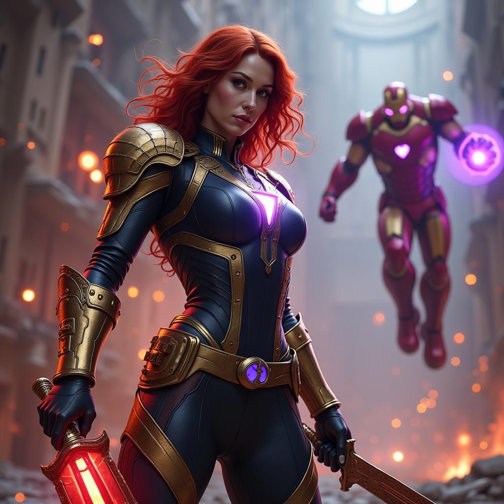 Black Widow in Thanos Armor Battles Iron Man